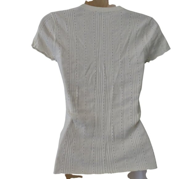 Madewell Pointelle Ivory Button Up Short Sleeve Knit Cardigan Women Sz XS NX774 - Picture 4 of 12